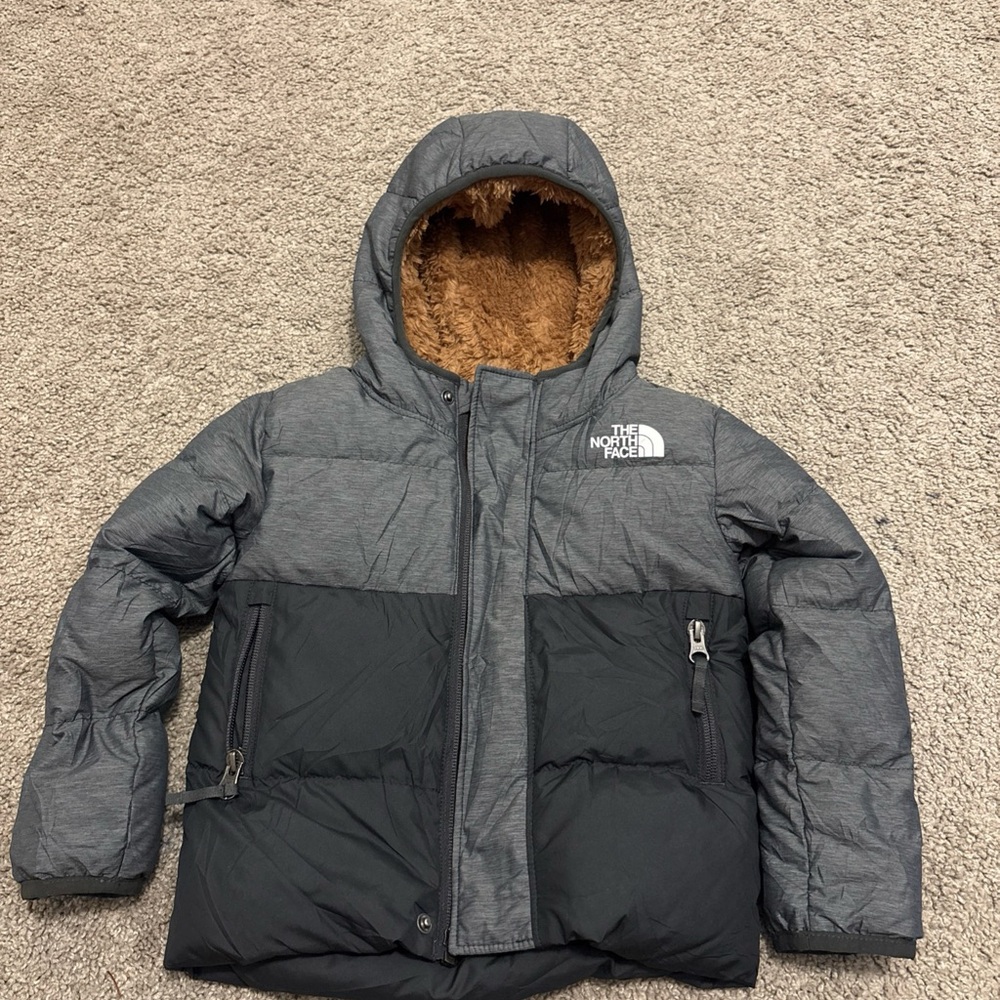 The North Face Down Hooded Jacket Coat Medium Grey Heather Little Boy Toddler 2T